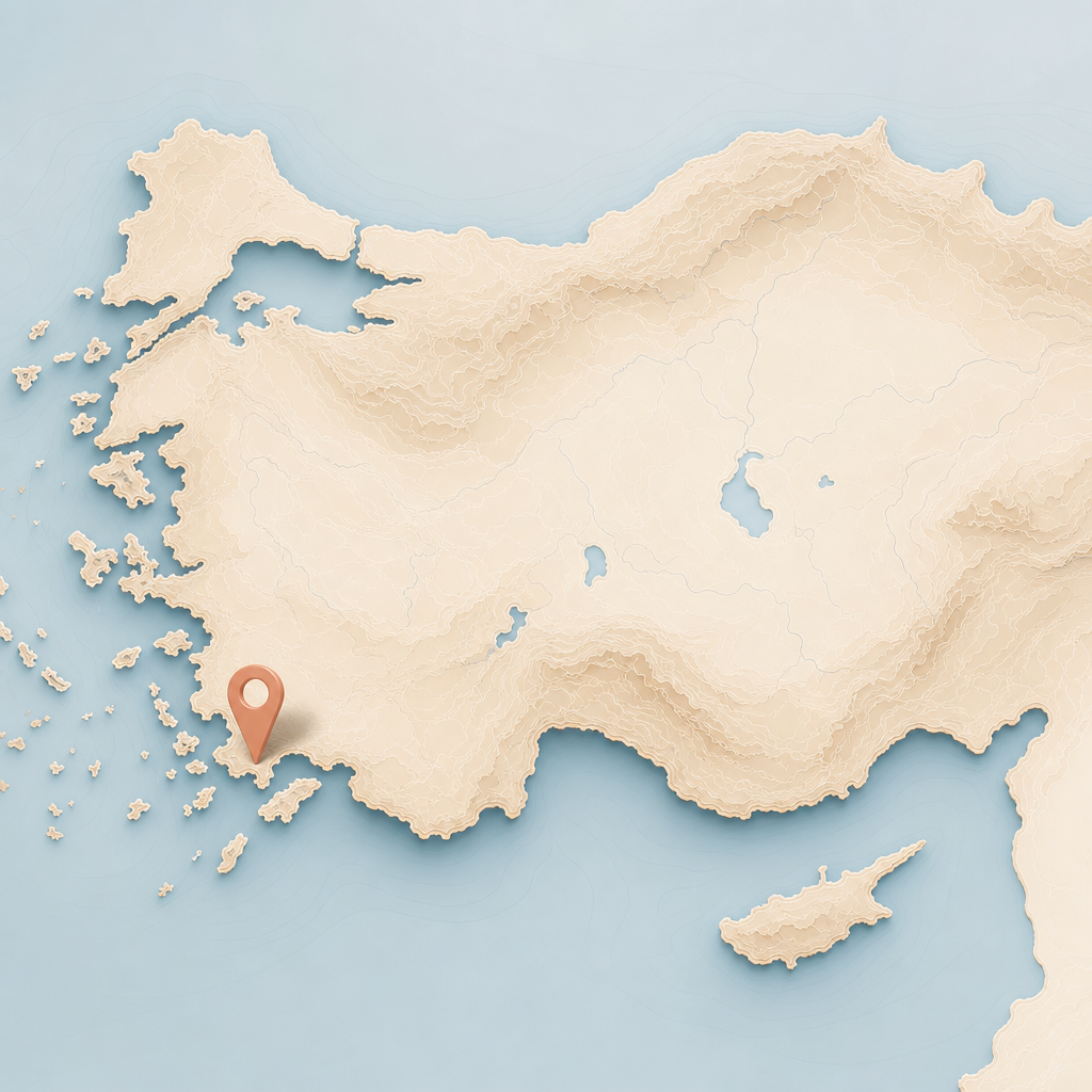 Stilisierte Karte der Türkei mit markiertem Standort in Bodrum